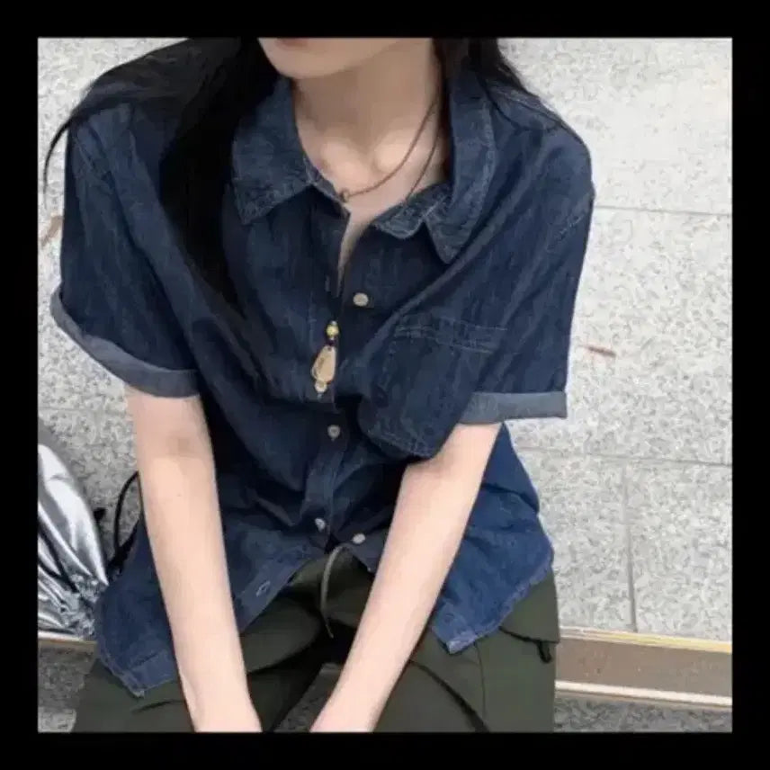 [BUNJANG] Denim Half-Sleeve Shirt / 교신가능 에이블리 반팔 데님 셔츠