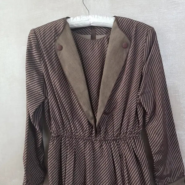 [BUNJANG] Vintage Chocolate Brown Stripe Party Dress / 빈티지 초콜렛 브라운 스트라이프 파티 드레스