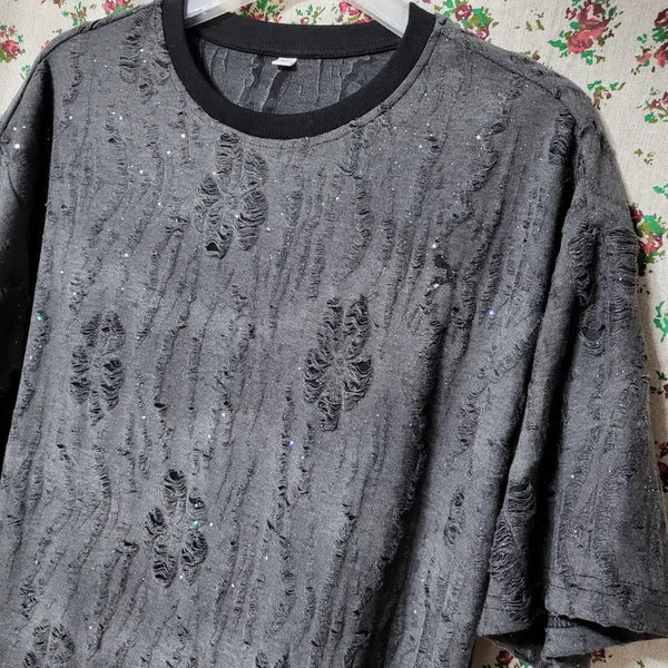 [BUNJANG] Vintage Washing Cut-off Damaged Short Sleeve T-Shirt Charcoal M / 618 ) 새상품 반짝이 빈티지 m 차콜 빈티지워싱 컷팅 데미지 반팔티 19800
