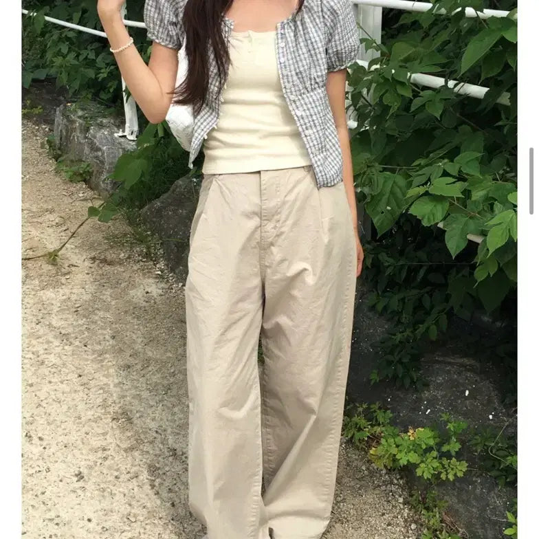 [BUNJANG] Peter & Wendy Windy Cotton Wide Pants - Size S (Beige) / 지그재그 피터앤웬디 윈디 코튼 와이드 팬츠 S (여름바지)