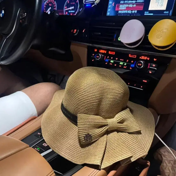 [BUNJANG] Beige Straw Hat with Ribbon Detail / [브랜드명 미확인] 여성 밀짚 모자 베이지 리본 장식