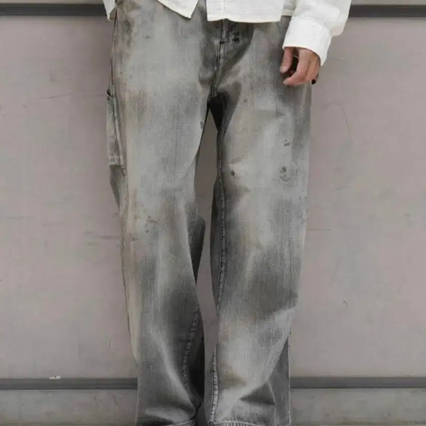 [BUNJANG] Ancellm Vintage Washing Wide Painter Jeans Size 1 / 안셀름 빈티지 워싱 와이드 페인터진 1사이즈 ancellm 데님 팬츠