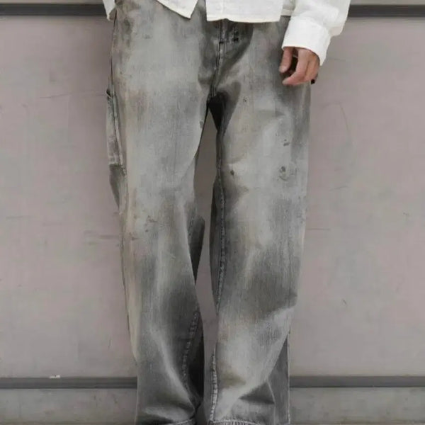[BUNJANG] Ancellm Vintage Washing Wide Painter Jeans Size 1 / 안셀름 빈티지 워싱 와이드 페인터진 1사이즈 ancellm 데님 팬츠