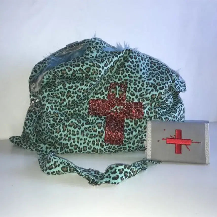 [BUNJANG] Trashbag Mint Leopard Print Crossbody Bag / 트래시백 민트 호피 갸루 크로스백