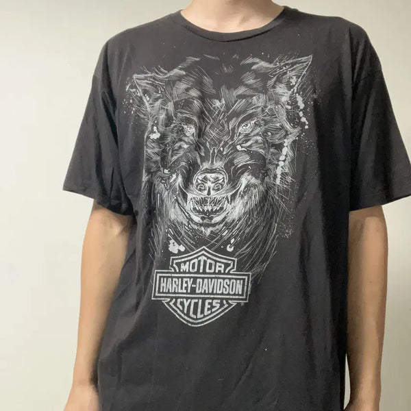 [BUNJANG] Vintage Harley-Davidson Wolf Print T-Shirt / 빈티지 할리데이비슨 울프 프린팅 티셔츠-c052