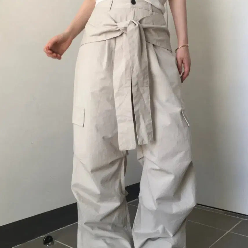 [BUNJANG] OurBae Tie Cargo Pants Beige / 아워베이 타이 카고 팬츠