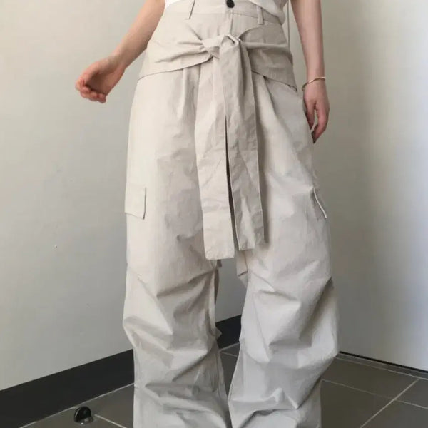 [BUNJANG] OurBae Tie Cargo Pants Beige / 아워베이 타이 카고 팬츠