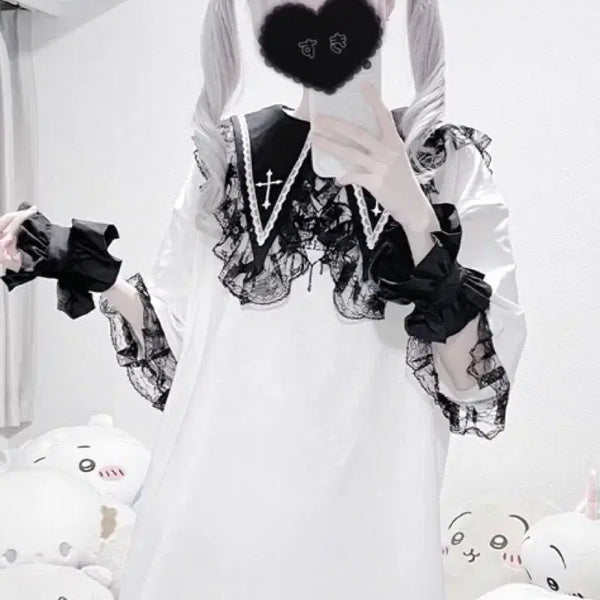 [BUNJANG] Mars Cross Embroidery Long T-Shirt White / 마즈 mars 크로스 자수 롱 T 티셔츠 화이트