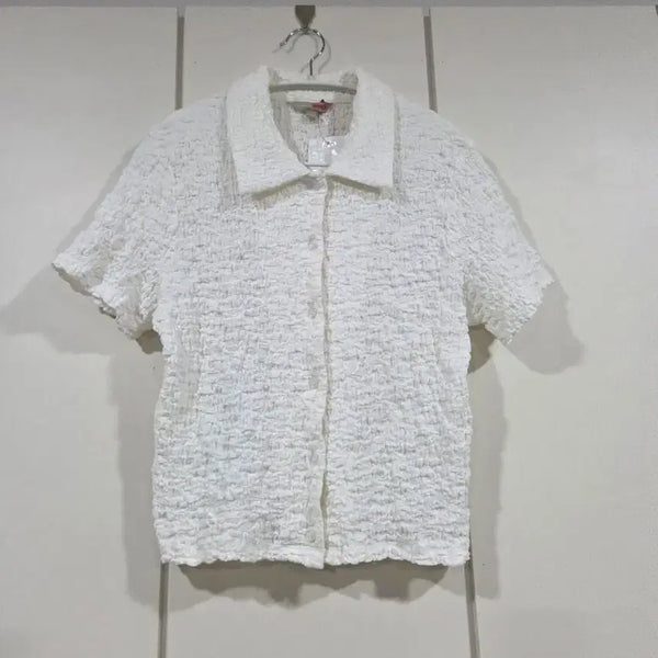 [BUNJANG] SPAO Crinkle Crop Short Sleeve Shirt Ivory / 스파오 크링클 크롭 반팔 셔츠 아이보리