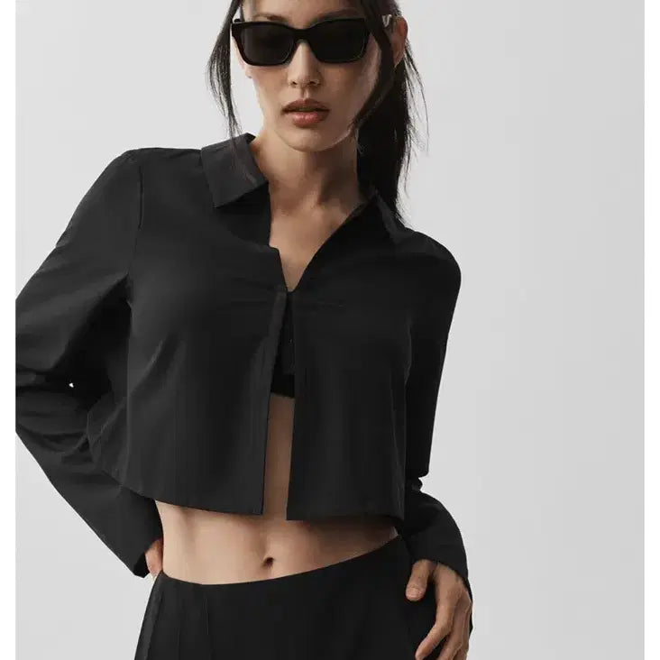 [BUNJANG] alo Crop Long Sleeve Shirt Black XS / [alo] 알로 크롭 롱슬리브 셔츠 블랙