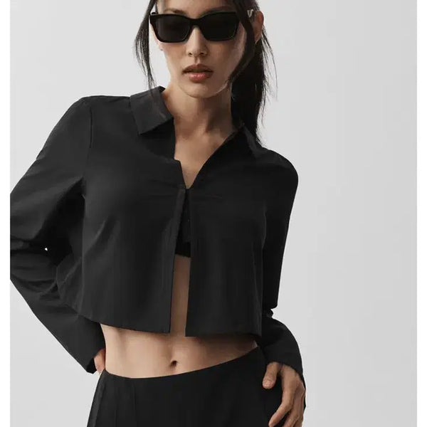 [BUNJANG] alo Crop Long Sleeve Shirt Black XS / [alo] 알로 크롭 롱슬리브 셔츠 블랙