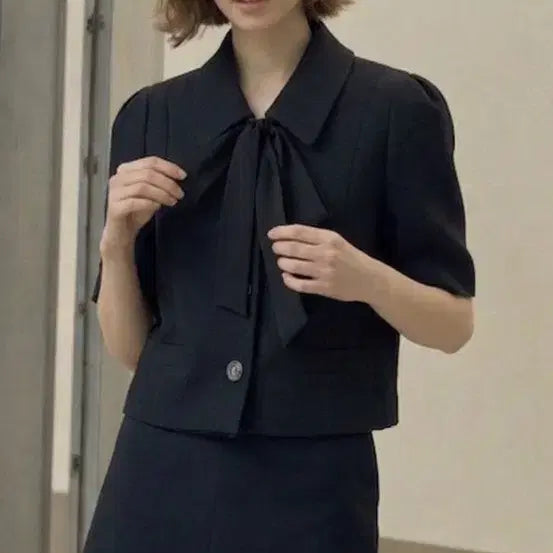 [BUNJANG] ab.f.z Ribbon Tie Short Jacket Black / ab.f.z 리본 타이 숏 자켓 블랙 055(새상품)