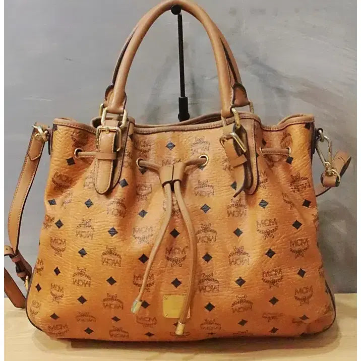 [BUNJANG] MCM Cognac Visetos Leather Two-Way Tote Bag / MCM 꼬냑 비세토스 가죽 토트백 투웨이백