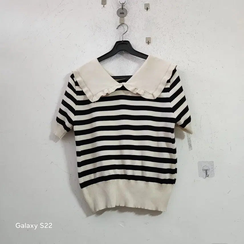 [BUNJANG] Striped Sailor Collar Short Sleeve Knit / 단가라 세일러 카라 반팔 니트