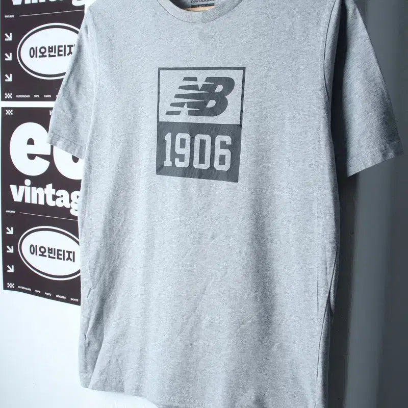 [BUNJANG] New Balance Big Logo Short Sleeve T-Shirt Grey Old School / (S-M) 뉴발란스 반팔 티셔츠 빅로고 그레이 올드스쿨-H36829