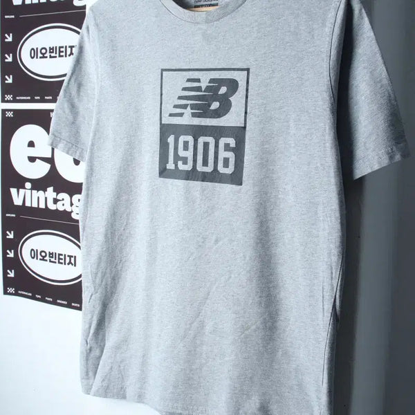 [BUNJANG] New Balance Big Logo Short Sleeve T-Shirt Grey Old School / (S-M) 뉴발란스 반팔 티셔츠 빅로고 그레이 올드스쿨-H36829