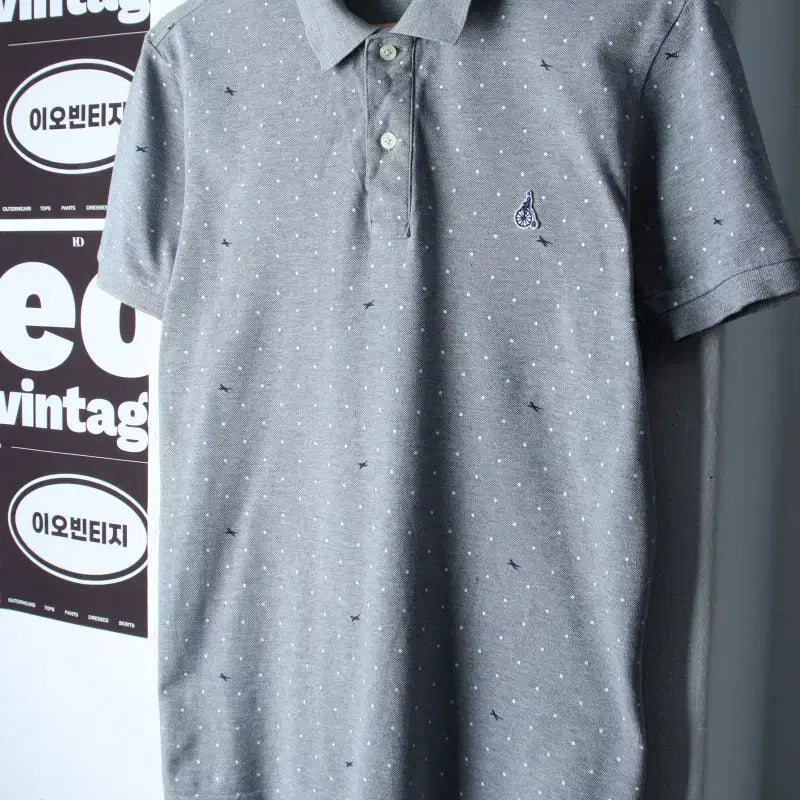 [BUNJANG] Beanpole Short Sleeve Polo T-shirt Polka Dot Pattern Grey Old School / (L) 빈폴 반팔 카라 티셔츠 도트패턴 그레이 올드스쿨-H36834