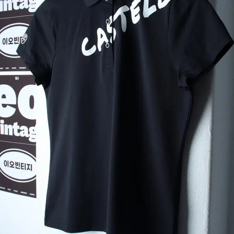 [BUNJANG] W Castelbajak Short Sleeve Collar T-shirt Lettering Black - H36839 / W(L) 까스텔바작 반팔 카라 티셔츠 골프 기능성 레터링 블랙-H36839