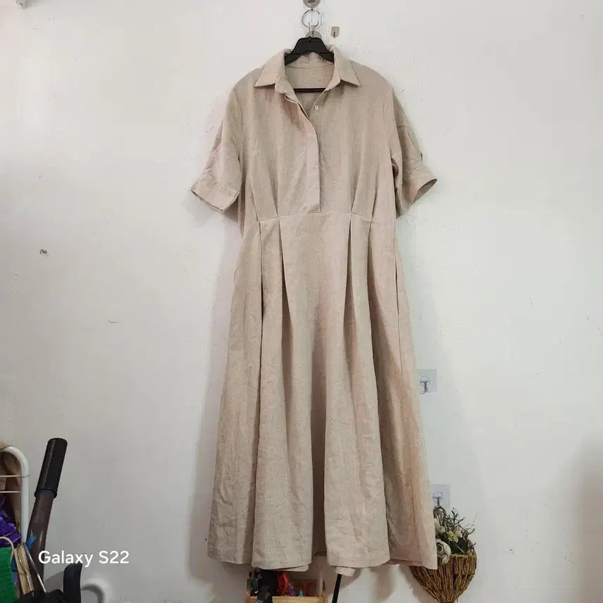 [BUNJANG] Linen Beige Shirt Dress / 린넨베이지색 셔츠 원피스
