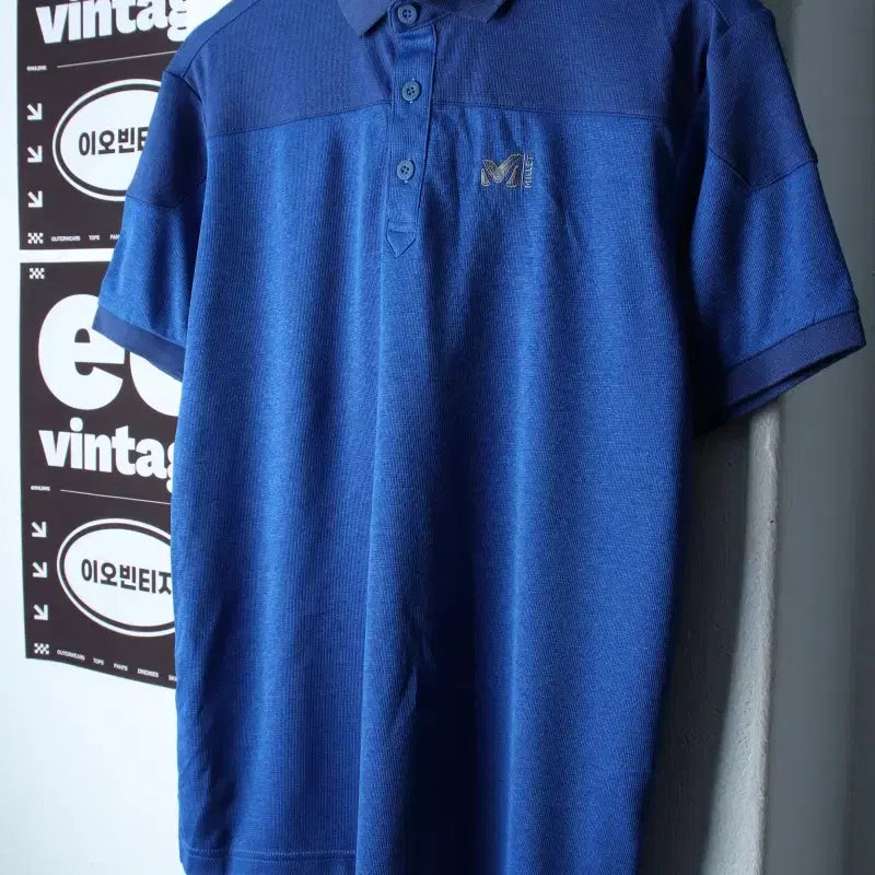 [BUNJANG] Millet Men's Short Sleeve Collar T-Shirt (Functional, Hiking) / (M) 밀레 반팔 카라 티셔츠 새상품 기능성 등산 블루-H36848