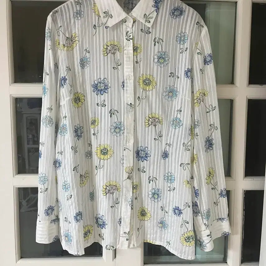 [BUNJANG] Leilian Flower Stripe Shirt Size 66 / Leilian 플라워 스트라이프 셔츠(66)