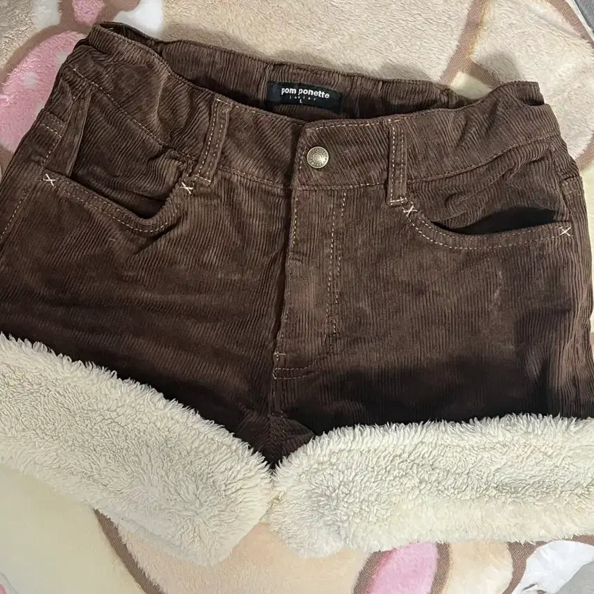 [BUNJANG] Hime Gyaru Corduroy Fur Pom-Pom Shorts / 라떼갸루 히메 갸루 폼포넷 코듀로이 퍼 반바지