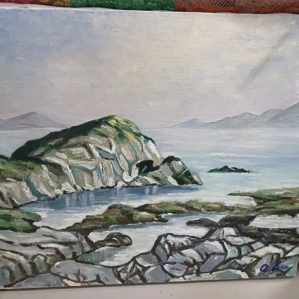[BUNJANG] Oil Painting Landscape with Rocks, Sea, and Mountains / 유화 풍경화 바위 바다 산