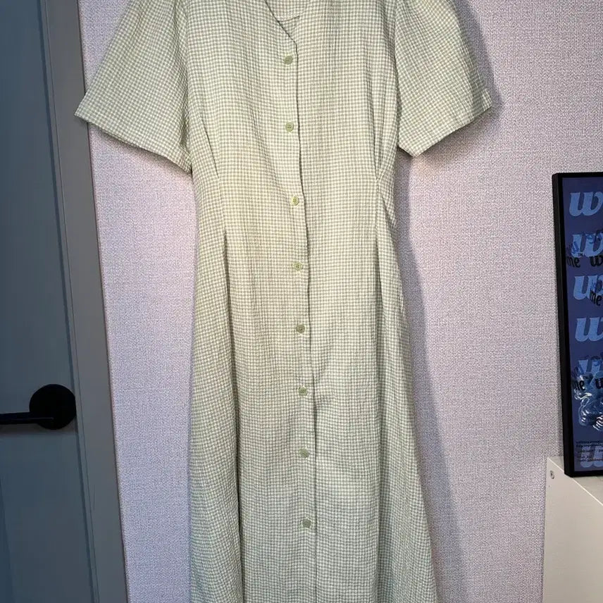 [BUNJANG] Green Textured V-Neck Dress / 그린 지지미 브이넥 원피스