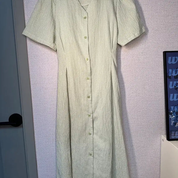 [BUNJANG] Green Textured V-Neck Dress / 그린 지지미 브이넥 원피스