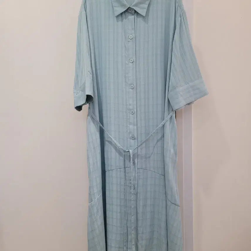 [BUNJANG] Bruuns Bazaar Mint Blue Check Shirt Long Dress Size 77 / 부룬스바자 민트 블루 체크 셔츠 롱원피스 77 사이즈 미착용