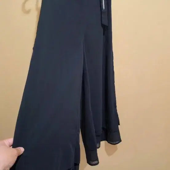 [BUNJANG] Women's Black Sheer Overlay Wide Leg Pants - Medium / 여성용 블랙 시어 커버 와이드 팬츠, M사이즈