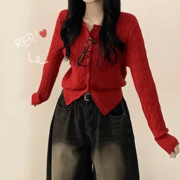 [BUNJANG] Avely Red Cardigan / 에이블리 레드 가디건 빨간색
