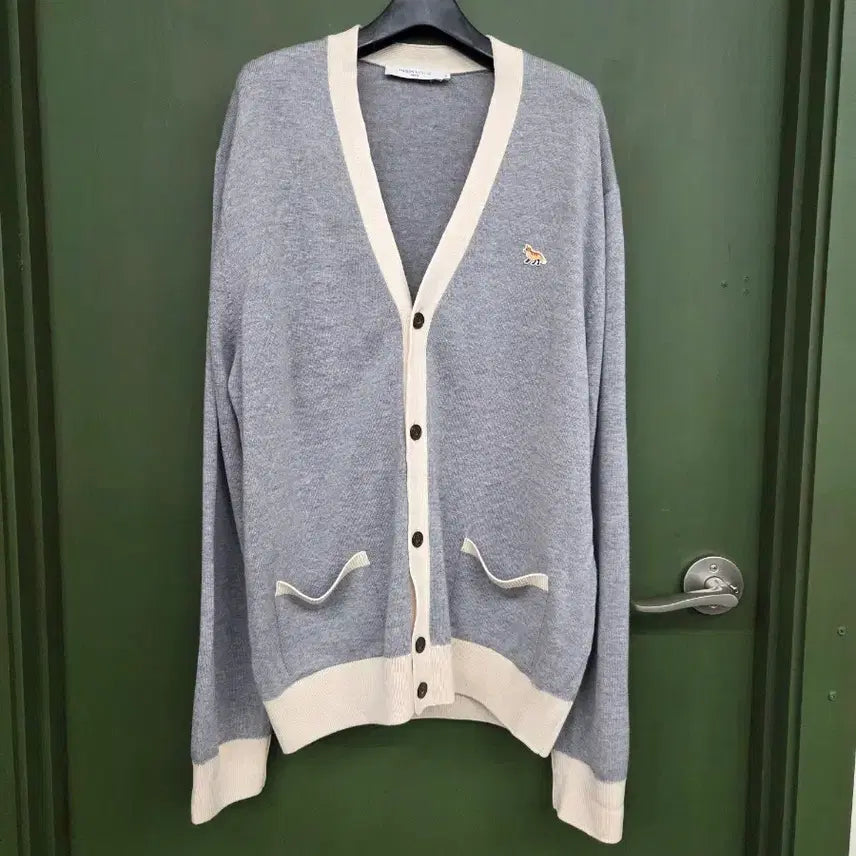 [BUNJANG] Maison Kitsuné Men's Fox Head Cardigan Grey/Beige 2XL / 메종키츠네 남성 가디건2XL