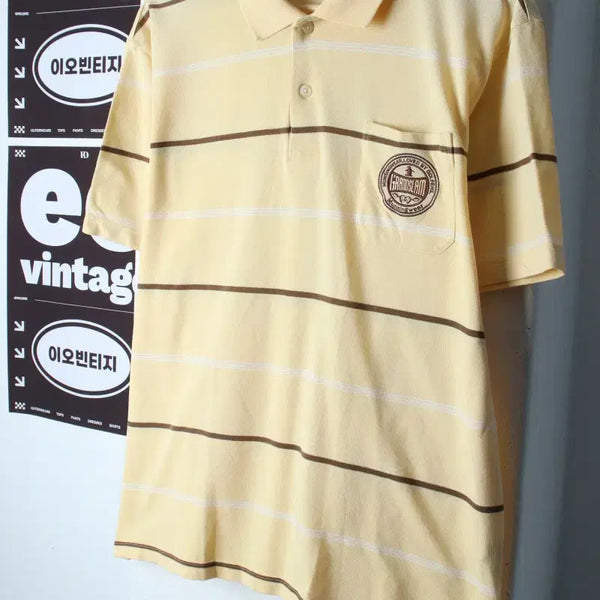 [BUNJANG] Munsingwear Striped Short-Sleeve Polo T-Shirt Yellow / (XL) 먼싱웨어 반팔 카라 티셔츠 골프 스트라이프 노랑-H36752