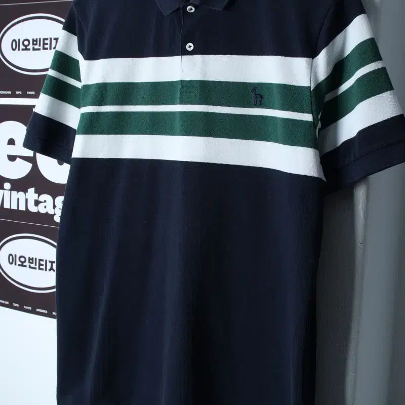 [BUNJANG] Hazzys Men's Stripe Short-Sleeve Polo Shirt (L-XL) / (L-XL) 헤지스 반팔 카라 티셔츠 기능성 스트라이프-H36756