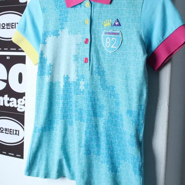 [BUNJANG] Le Coq Sportif Golf Puzzle Graphic Unique Half-Sleeve Polo T-Shirt H36759 / W(S) 르꼬끄 반팔 카라 티셔츠 골프 퍼즐 그래픽 유니크-H36759