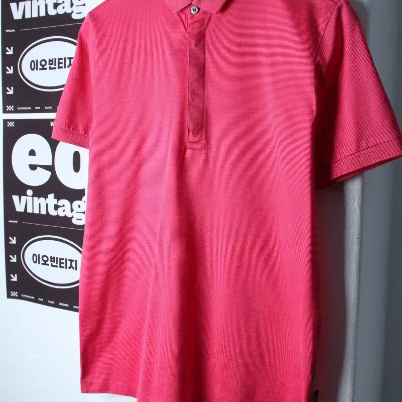 [BUNJANG] Hugo Boss Striped Pink Collar T-Shirt / (S-M) 휴고보스 반팔 카라 티셔츠 스트라이프 핑크 놈코어-H36764
