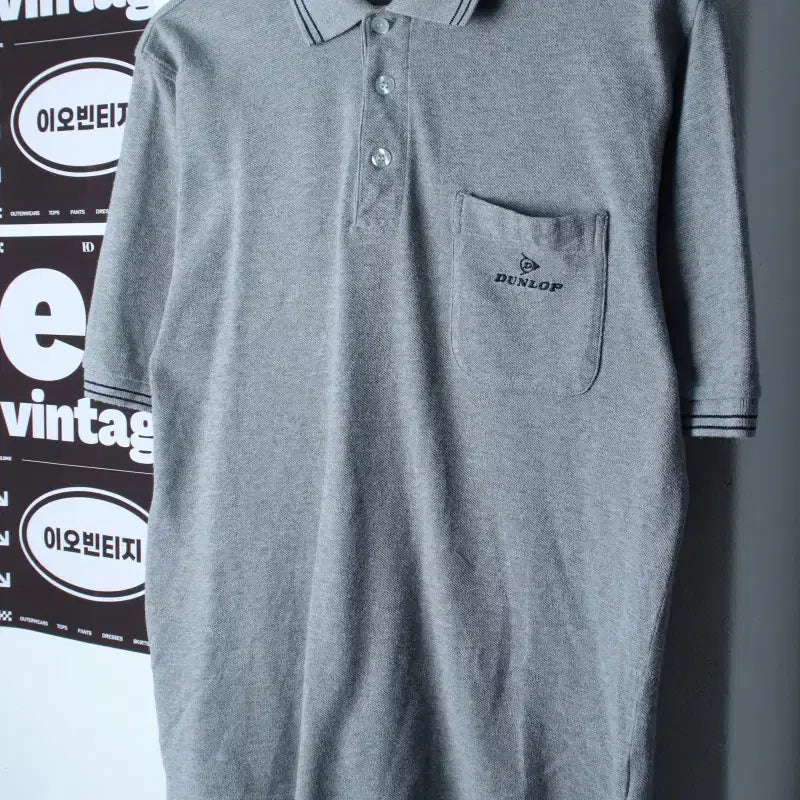 [BUNJANG] Dunlop Short Sleeve Collar T-Shirt Golf Pocket Ringer Grey / (M-L) 던롭 반팔 카라 티셔츠 골프 포켓 링거 그레이 일본-H36766
