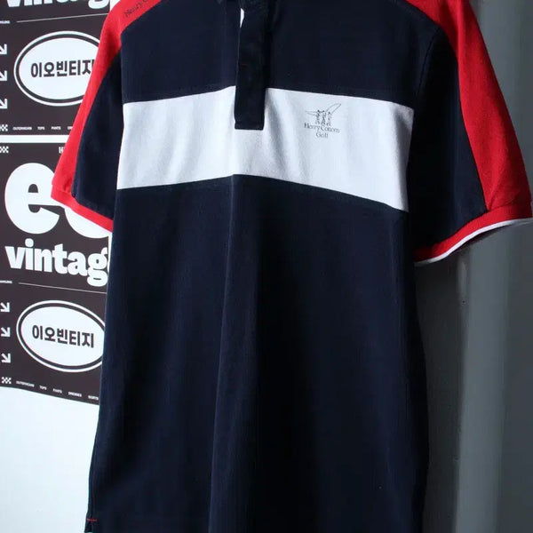 [BUNJANG] Henry Cotton Half Sleeve Collar T-Shirt Navy-H36768 / (L-XL) 헨리코튼 반팔 카라 티셔츠 골프 배색 네이비-H36768