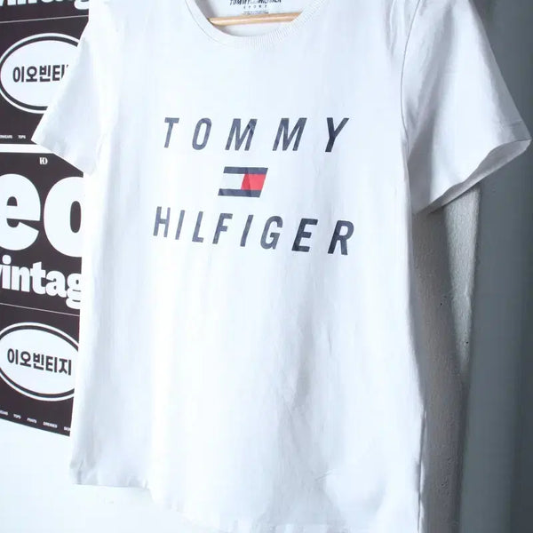[BUNJANG] Tommy Hilfiger Big Logo Short Sleeve T-Shirt - White, Spandex, Old School / W(M) 타미힐피거 반팔 티셔츠 빅로고 스판 화이트 올드스쿨-H36785