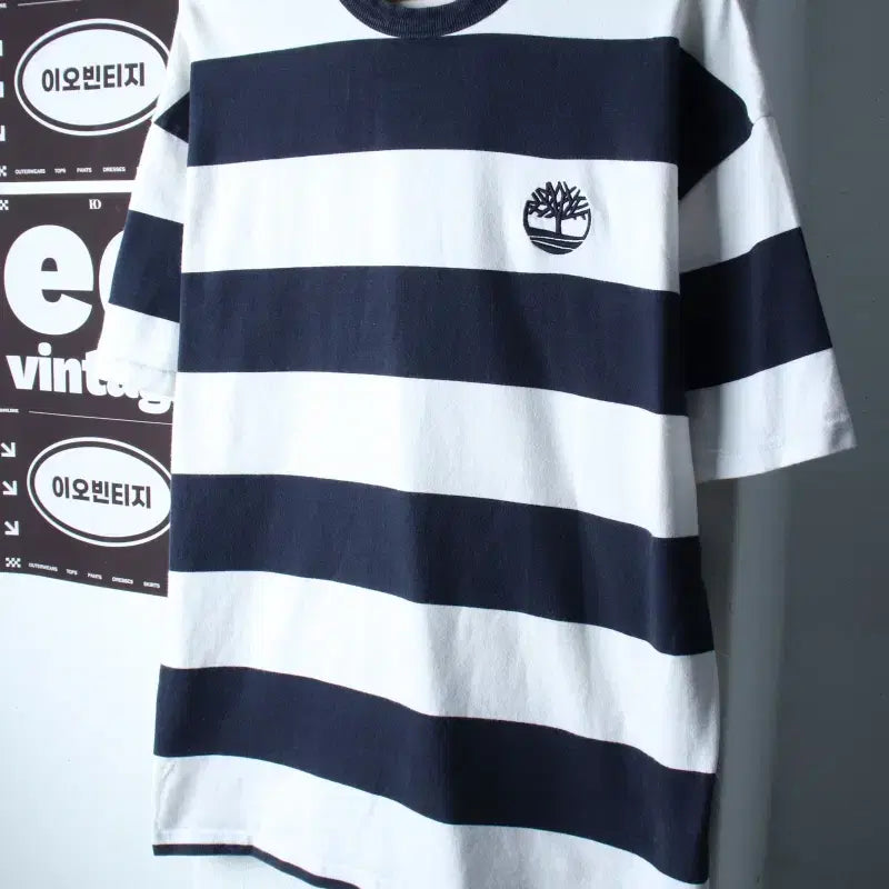 [BUNJANG] Timberland Striped Short Sleeve T-Shirt Navy Aging M-XL / (M-XL) 팀버랜드 반팔 티셔츠 스트라이프 네이비 에이징-H36787