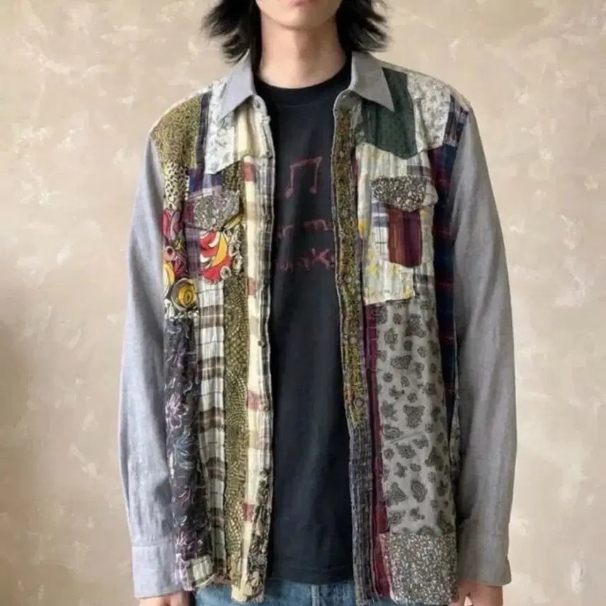 [BUNJANG] Comme des Garçons Style Italian Vintage Beat Generation Patchwork Shirt / 꼼데st 이탈리아 빈티지 Beat Generation 셔츠