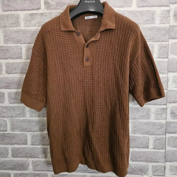 [BUNJANG] Zara Brown Perforated Collar Knit L-XL / ZARA 브라운 펀칭카라니트L-XL/알뜰한여우