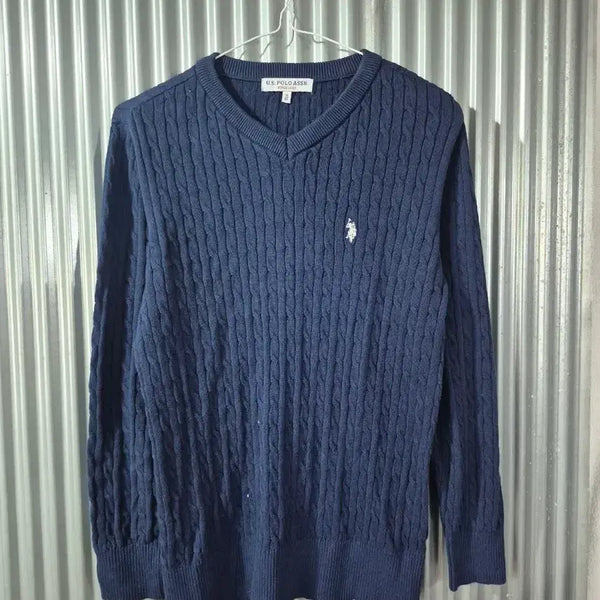 [BUNJANG] U.S. Polo Assn. Cable Knit V-Neck Sweater Navy / M 유에스폴로에센 꽈배기 V넥 니트 네이비