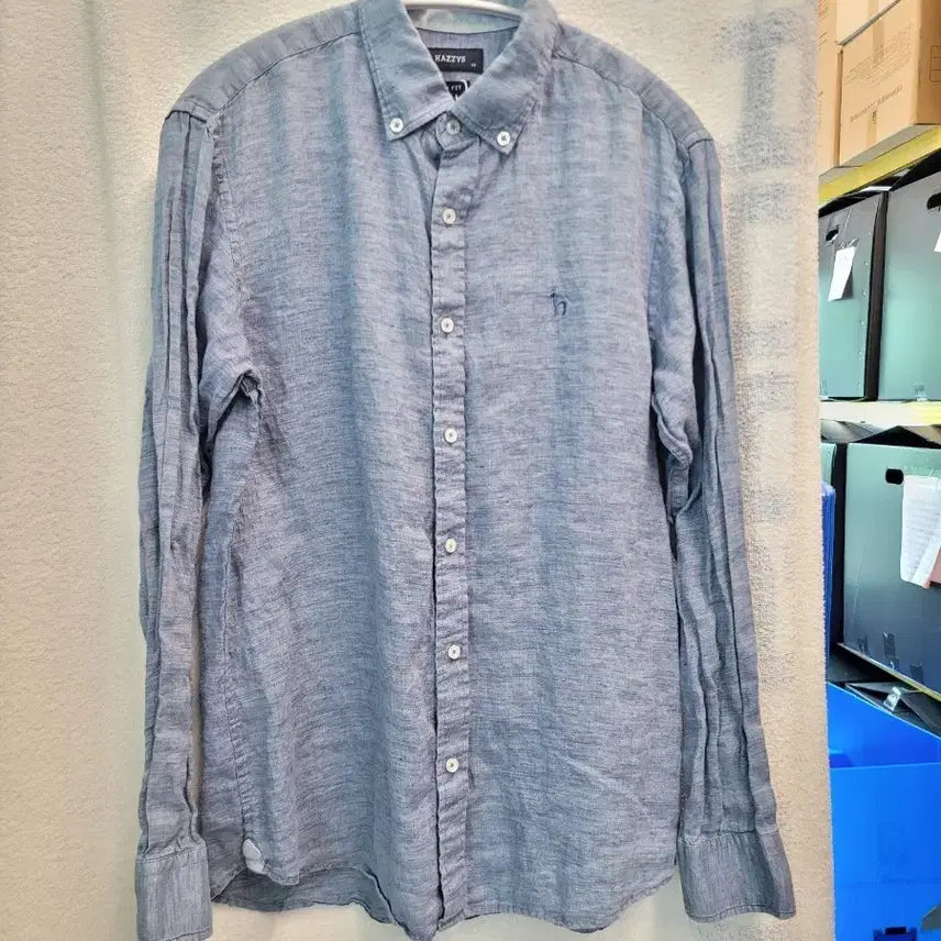 [BUNJANG] Hazzys Linen Long-Sleeve Collar Shirt Men's Size 95 New Condition / 헤지스 리렌 긴팔 카라 남방 셔츠 남성 95 새상품급