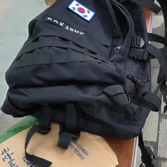 [BUNJANG] DOK ARMY Black Backpack with Taegeukgi Patch / 블랙 백팩 DOK ARMY 태극기 패치