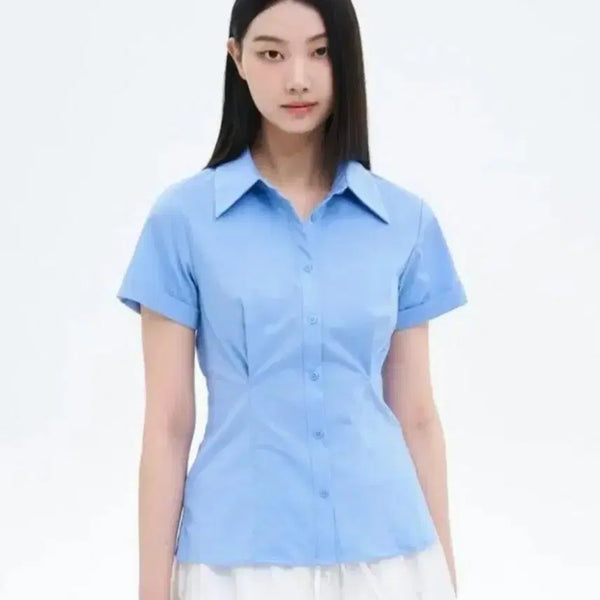[BUNJANG] 8seconds Span Pintuck Short Sleeve Shirt Size S / 새제품.에잇세컨즈 스판 핀턱 반팔 셔츠 S사이즈