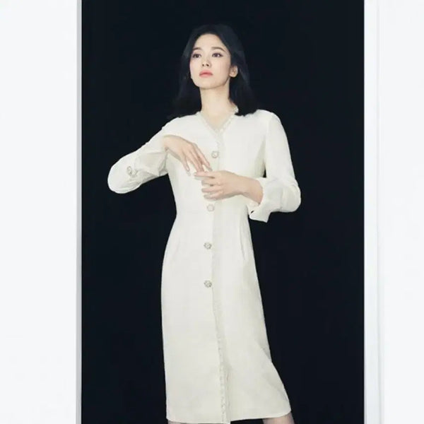 [BUNJANG] Michaa Button Detail Tweed Midi Dress / 미샤 michaa 버튼 디테일 트위드 미디 원피스 44-55