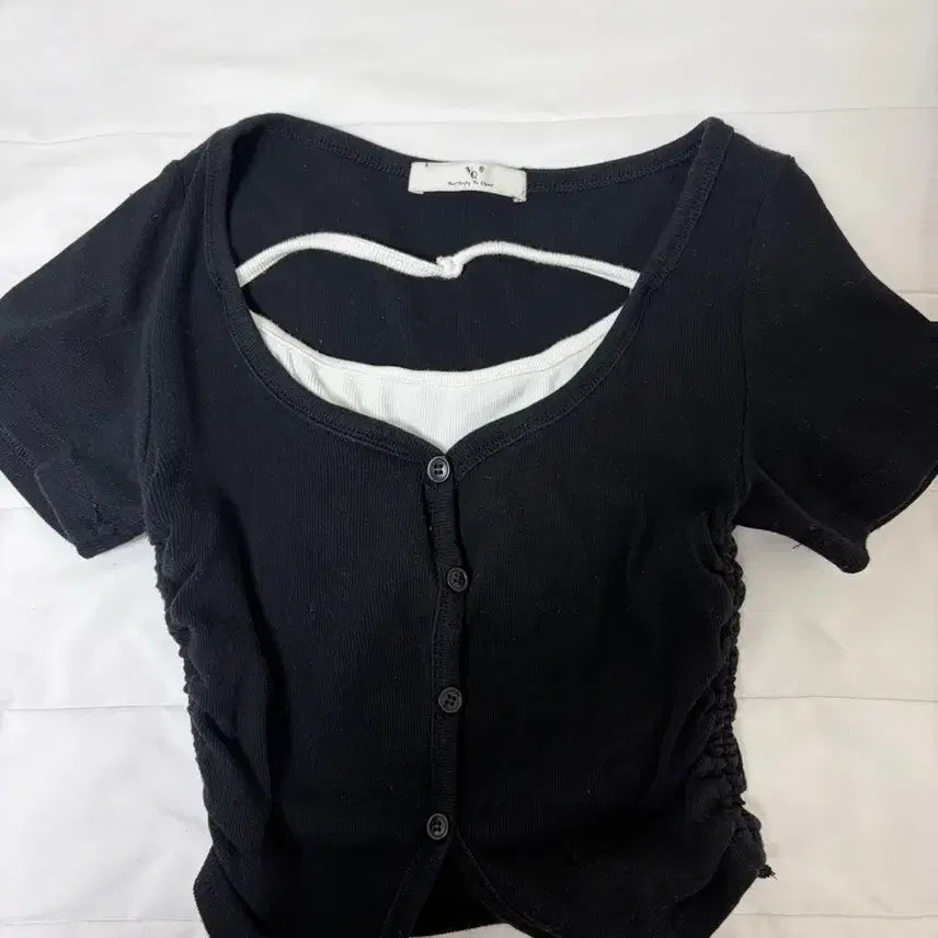[BUNJANG] Black Long Sleeve T-Shirt with Shirring Detail / 옷 팔아요