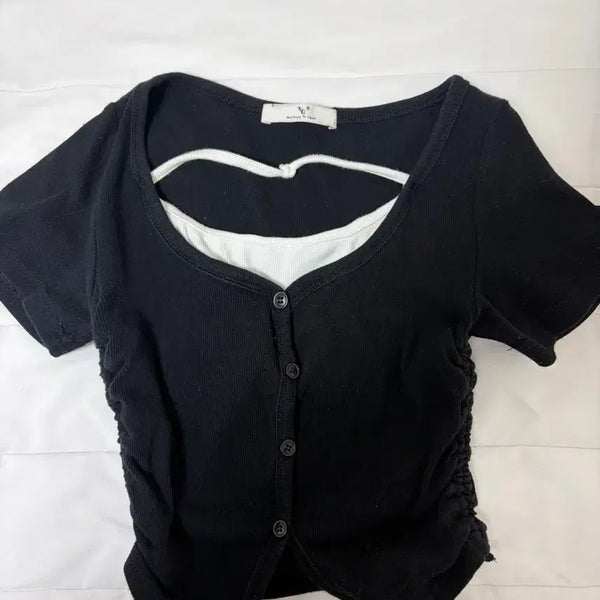 [BUNJANG] Black Long Sleeve T-Shirt with Shirring Detail / 옷 팔아요